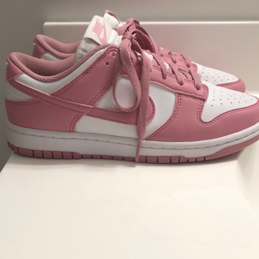Nike Pink and White Dunk Low Sneakers